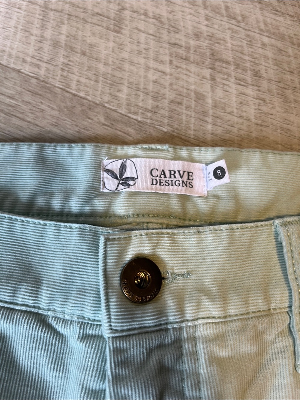 Carve Designs Mint and White Frayed Hem corduroy shorts - Picture 2 of 7